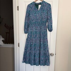 Chic Long Sleeve Floral Dress in Teal and Pink